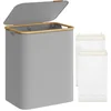 Image de SONGMICS Wasmand met 2 vakken, 130 l, wasverzamelaar met deksel, opvouwbaar, uitneembare waszak, Oxford-weefsel, handgrepen van bamboe, inklapbaar, 52 x 38,5 x 70,5 cm, duifgrijs LCB513G01