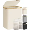 Image de SONGMICS LCB513W01 Wasmand met deksel met 2 vakken, 130 liter, uitneembare waszak, Oxford-stof, handgrepen van bamboe, opvouwbaar, 52 x 38,5 x 70,5 cm, crèmewit