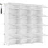 Image de Schoenenrek met 12 planken, schoenenkast, 30 x 40 x 30 cm per plank, smal, met deuren, stalen frame, kunststof, voor gang, slaapkamer, hal, wit