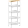 Image de VASAGLE Keukentrolley met 5 niveaus, smalle nisplank op wielen, stalen handgreep voor kleine ruimtes, 22 x 45,4 x 99,6 cm, keuken, badkamer, woonkamer, studeerkamer, eiken wit LRC035W09