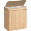 Image de SONGMICS Wasmand met deksel, wasmand bamboe, waszak afneembaar en machinewasbaar, met handvatten, 150 liter, voor wasruimte, slaapkamer, woonkamer, naturel beige