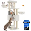 Image de Feandrea Kattenkrabpaal met Zelfverwarmende Dekens voor Grote Kattenboom 2 Kattenborstelstel 11.1 cm D Dikke Palen Grote Platforms Grot 50 x 50 x 160 cm Crème Wit Beige PCT003W02