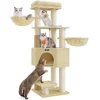 Image de Feandrea - krabpaal met pluche - voor grote katten, 2 kattenborstels - 11,3 cm dikke stammen hoogte 160 cm - grote platforms - grot, 50 x 50 - beige
