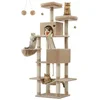 Image de Feandrea krabpaal groot, 206 cm hoog, XXL krabpaal, met 13 krabpalen, 2 platformen, 2 grotten, mand, hangmat, pluche ballen, multi-stapel kattenkrabpaal, camel bruin PCT190K01