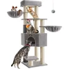 Image de Feandrea PCT003N01 Krabpaal met zelfverwarmende dekens, voor grote katten, kattenboom, 2 kattenborstels, 9 dikke stammen van 11,1 cm in diameter, grote platforms, hol, 50 x 50 x 160 cm,