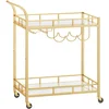 Image de VASAGLE Serveerwagen, rolwagen, glazenhouder, 2 gespiegelde glazen planken, barwagen, wijnwagen, voor keuken, eetkamer, bar, goudkleurig