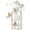 Image de Feandrea Krabpaal Grote 168 cm Hoge L Krabpaal met 13 Krabpalen, 2 Platforms, 2 Grotten, Mand, Hangmat, Pluche Ballen, Meerlaagse Krabpaal, Crème Wit