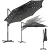 Image de SONGMICS Parasol, Zwevende parasol, 300 cm, 28 LED-lampjes op zonne-energie, UPF 50+, Tuinparasol, 360° draaibaar, Kantelhoek traploos verstelbaar, met slinger, Kruisvoet, Grijs GPU047G02