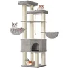 Image de Kattenboom - 11 cm diameter stammen - hoogte 186 cm - Meerdere Niveaus voor Grote Katten - wit / grijs