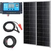 Image de VEVOR 200W Zonnepaneel Set van 2 12v Monokristallijne Zonnemodule Plus Laadregelaar 16,66a Zonnestelsel Conversiepercentage van 23% Compatibel met Agm, Gel, Fld, Li Accu's Ideaal voor Campers, Jachten, Accessoires