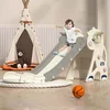 Image de Eenhoorn Glijbaan - 150 cm Glijbaan met Basketbalring - Binnen/buitenspeelgoed voor kinderen vanaf 2 jaar-Wit
