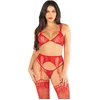 Image de Leg Avenue - Bra Top, String and Garter Belt Stockings Lingerie set - Rood