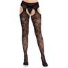 Image de Leg Avenue - Cross Hatch Floral Lace Kousen en jarretelgordel set - Zwart