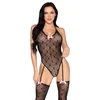 Image de Leg Avenue - Heart Body with Attached Stockings Lingerie set - Zwart