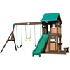Image de Backyard Discovery Lakewood Speeltoren met Schommels, Glijbaan, Zandbak en snackvenster - Speelhuis met verdieping van hout voor de tuin / buiten