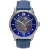 Image de Heritor Automatic Jonas leren band skelethorloge - zilver/blauw