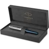 Image de Parker Sonnet vulpen | Roestvrij staal en blauwe lak | Fijne penpunt met zwarte inkt navulling | geschenkdoos