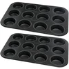 Image de Zenker 9339450 Set van 2 Muffinvorm 12 holtes, taartvorm, vorm voor 12 muffins, cupcakevorm, Staal, Zwart, 38,5 x 26,5 x 3 cm