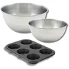 Image de Set bestaande uit 1 Muffinvorm met 6 holtes, 1 spatel Zenker en 2 roestvrijstalen mengkommen Fackelmann
