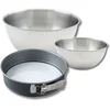 Image de Baksset met 1 springvorm van 26 cm met glazen bodem, 1 spatel Zenker en 2 roestvrijstalen mengkommen Fackelmann