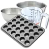 Image de Zenker 9376150 Bakset Muffinvorm 24 holtes 38 x 26 cm Anti-aanbak Teflon, Cupcakes, 2 Mengkommen van Roestvrij Staal 20,5 en 25 cm, Maatbeker van Plastic 1 L, Siliconen Spatel, Zwart