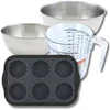 Image de Zenker 9377750 Bakset Taartvormpjes 28 x 18 cm, Siliconen Glasvezel, Mini Taartjes, Kleine Quiches, 2 RVS Kommen 20,5 en 25 cm, Plastic Maatbeker 1 L, Spatel, Zwart