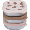 Image de Béaba Snackbox Big Love - RVS Bewaarbakjes met Siliconen Deksel - Magnetron- & Ovenbestendig - 250 ml - 3 Stuks - Roze / Bruin / Ecru