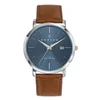 Image de Certus-model 611054-horloge-heren-datum-zilverkleurig-cognac kleurige lederen band-blauwe wijzerplaat-diameter 39 mm-5 atm waterdicht-gemaakt in Frankrijk