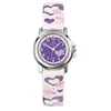 Image de Certus-kinderhorloge-Lederen band met hartjes/bloemen-Paarse wijzerplaat met Cijfers.