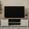 Image de CALICOSY - Meuble TV 2 portes et 2 niches décor chêne et blanc L135 cm - ACCESS