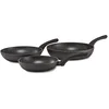 Image de KitchenFun Rock Koekenpannen Set 3-delig Ø 20cm Ø 24cm en Ø 28cm - Non stick - Inductie geschikt- lichtgewicht Aluminium- Dubbele Anti-aanbaklaag   Hitte werende soft touch greep - Ergonomisch   Zwart