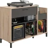 Image de Vente-unique Platenmeubel JAZZY - Met opbergruimte - Kleur: eiken en zwart L 115 cm x H 81 cm x D 40 cm