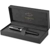 Image de Parker Sonnet vulpen, metaal en zwarte lak met palladiumdetails, roestvrijstalen medium penpunt