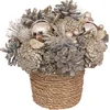 Image de Samenstelling van dennenappels en ballen in een gevlochten pot, 19 cm