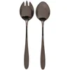 Image de Secret de Gourmet Sla bestek/couvert - 2 delig - zwart - metaal - 24 cm - saladebestek/slacouvert - opscheplepels fruit/groente