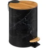 Image de 5Five Prullenbak/pedaalemmer Marmer look - zwart - 3 liter - metaal/bamboe - 17 x 25 cm - soft close