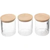 Image de 5Five Glazen potten 350ml met luchtdichte rubberhouten deksel - Set van 3 - Transparant