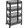 Image de 5Five Keuken/badkamer trolley 4 laags - L46 x B25 x H79 cm - zwart - kunststof - met wielen - opberg mandjes/bakjes