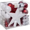 Image de Feeric Christmas Kerstballen - 43x st - incl. ster piek - rood/wit - 3-6 cm - kunststof - kerstversiering