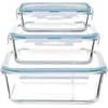 Image de Vershousbakjes set 3 stuks glas vierkant met clip deksels - Magnetron - Diepvriesdoos - Ovenbestendig