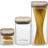 Image de 5Five Set van 3x voedsel voorraadpotten - glas met houten deksel - 500 ml - 1000 ml - 1800 ml - luchtdichte deksel