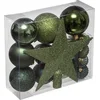 Image de Feeric Christmas Kerstballen - 17x st - incl. ster piek - khaki groen - 6-7-8 cm - kunststof - kerstversiering