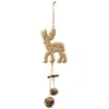Image de JJA - Hangdecoratie gouden rendier van hout en dennenappels 35 cm