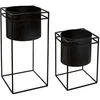 Image de Atmosphera Plantenpotten - 2x - op metalen standaard - zwart - D16 x H25/D18 en H40 cm