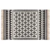 Image de Katoenen Tapijt Met Delhi Motief - Tapijt Met Patronen - Traditioneel - Elegant - Cadeau - Woondecoratie - Huishoudtextiel - Vloerkleed - Vloerkleed Met Kwastjes Aan Beide Zijden - Tapijt - Katoen - Zwart-Witte Kleur - 120x170 Cm