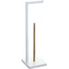 Image de 5five Toiletrolhouder - met reservoir - wit - metaal - bamboe - 64 cm - Wc-rol houder