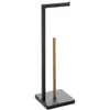 Image de 5five WC/toiletrolhouder - met reservoir - zwart - 64cm - metaal/bamboe - voor 4 rollen - vrijstaand