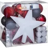 Image de Feeric Christmas Kerstballen - 43x st - incl. ster piek - rood/wit/grijs - 3 tot 6 cm - kunststof - kerstversiering