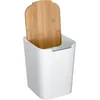 Image de 5Five prullenbak/vuilnisbak - 5 liter - bamboe - wit/lichtbruin - 24 x 19 cm - badkamer afvalbak