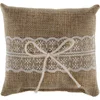 Image de Santex Bruiloft/Huwelijk trouwringen kussentje/ringkussen - jute/kant - 12 x 12 cm